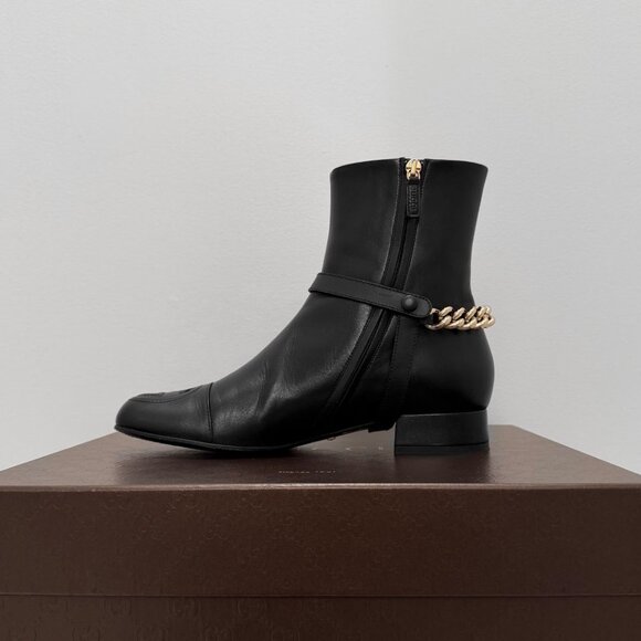 Gucci Chain-Link Accent Leather Moto Boots - Picture 4 of 15